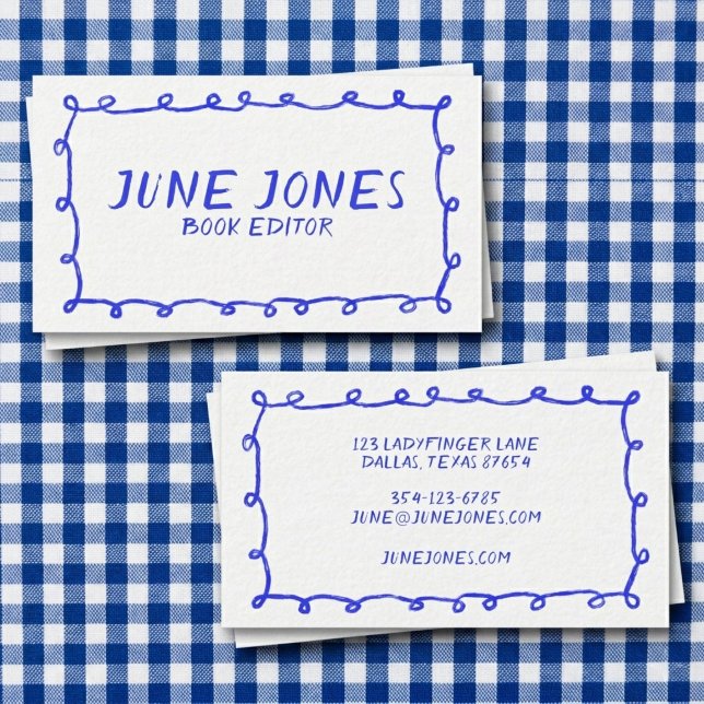 Handgefertigte Loops Doodle Whimsical Inky Periwin Visitenkarte (Handmade Loops Doodle Whimsical Inky Periwinkle Blue White Business Card
)