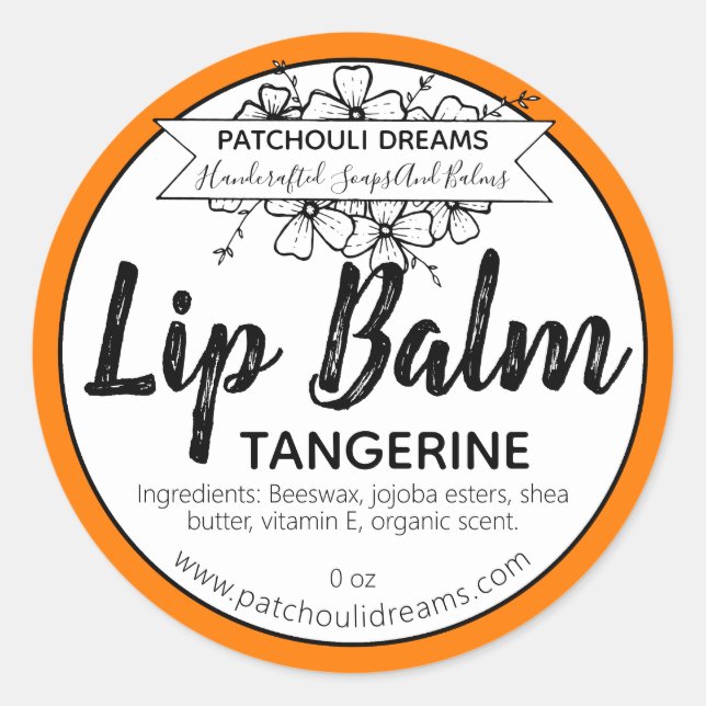 Handgefertigte Mandarine Lip Balm Label Runder Aufkleber (Vorderseite)