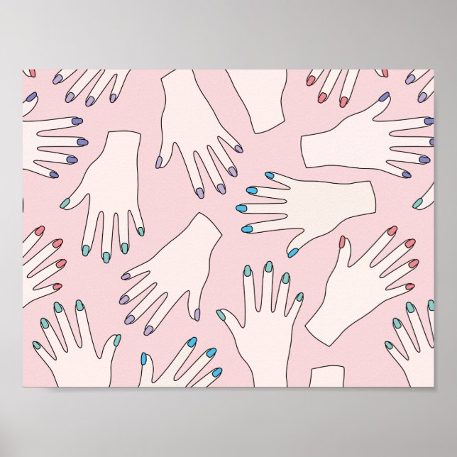 Handgefertigte Nagelstudios in rosa Pastellmuster Poster (Vorne)