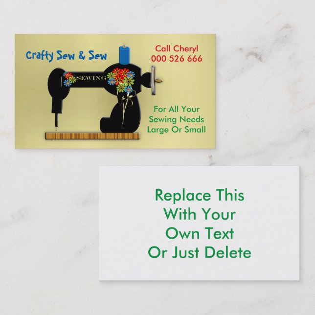 Handgefertigte Nähreparaturen Dressmaker Business  Visitenkarte (Vorne/Hinten)