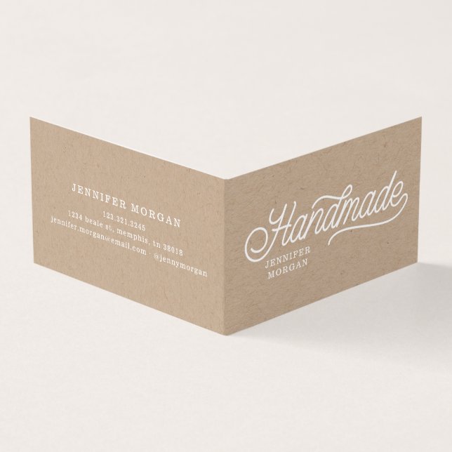Handgefertigte Produkte mit geklappter Visitenkart Visitenkarten (Vorderseite)
