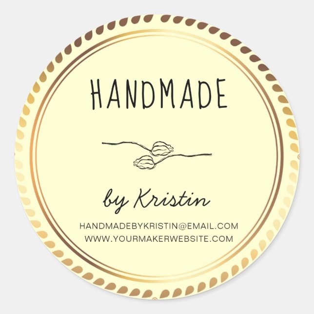 Handgefertigte, rustikal-gelbe goldene Rahmen Runder Aufkleber (Vorderseite)