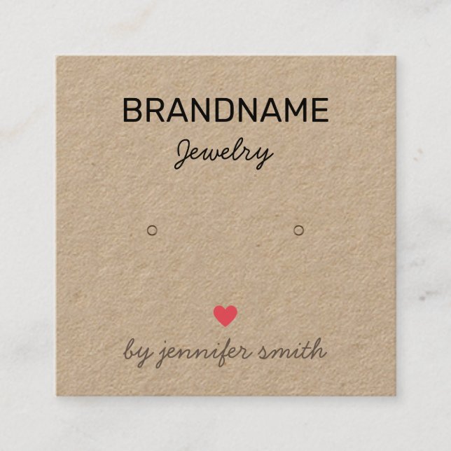Handgefertigte Schmuck-Herzohrringe Stuhlkarte Quadratische Visitenkarte (Vorderseite)