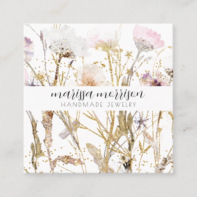 Handgefertigte Schmuck-Wildblume Botanisches Pink  Quadratische Visitenkarte (Vorderseite)