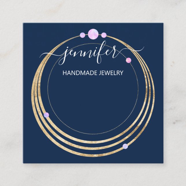 Handgefertigte Schmuckstücke mit eigenem Logo Pink Quadratische Visitenkarte (Vorderseite)