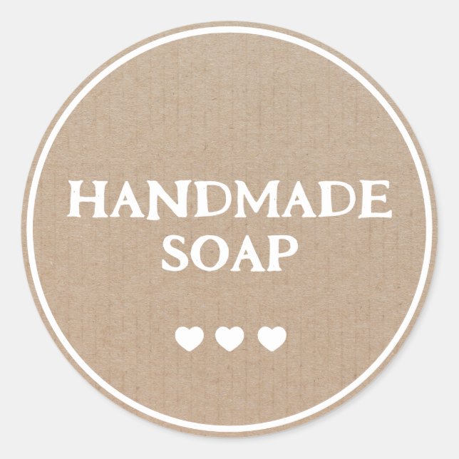 Handgefertigte Seife Brown Kraft Papier Retro Boho Runder Aufkleber (Vorderseite)