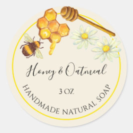 Handgefertigte Seifenaufkleber Honig und Hafermehl Runder Aufkleber