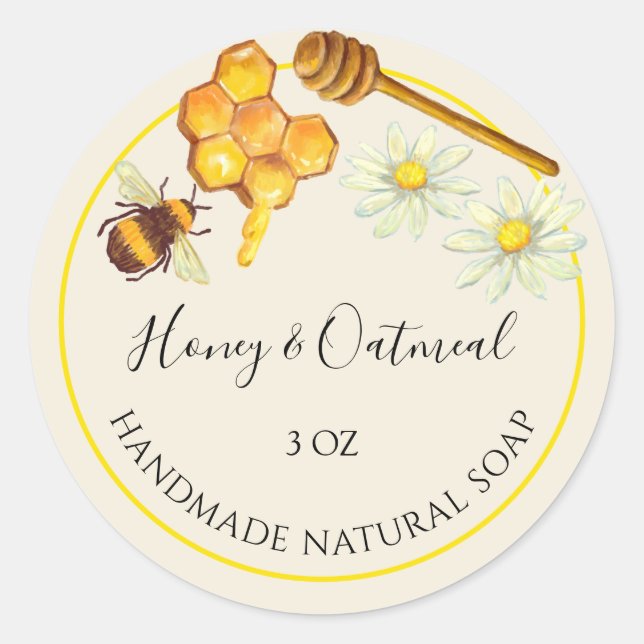 Handgefertigte Seifenaufkleber Honig und Hafermehl Runder Aufkleber (Vorderseite)