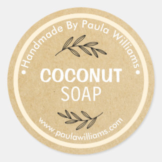 Handgefertigte Seifenspäne mit Blätter auf dem Auf Runder Aufkleber