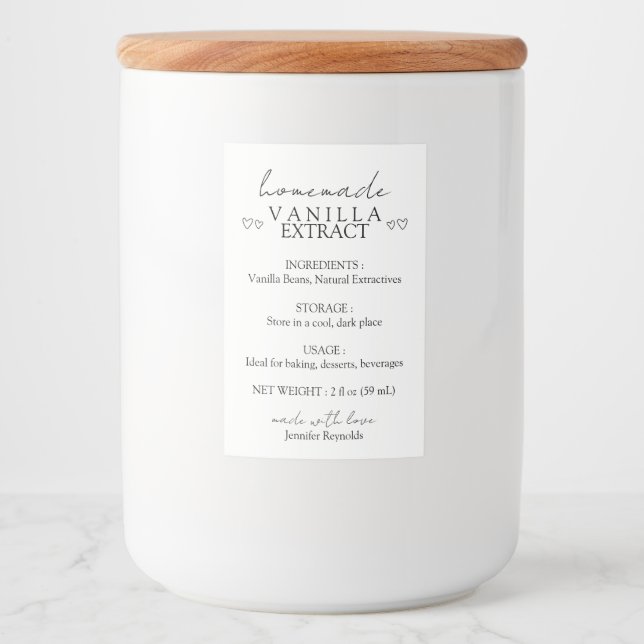Handgefertigte Vanilla Extract Instruktion Lebensmitteletikett (Vorderseite)