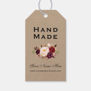 Handgefertigte Watercolor Burgundy Floral Kraft Ta Geschenkanhänger