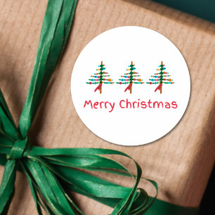 Handgefertigte Weihnachtsbäume – Modernes Frohes X Runder Aufkleber