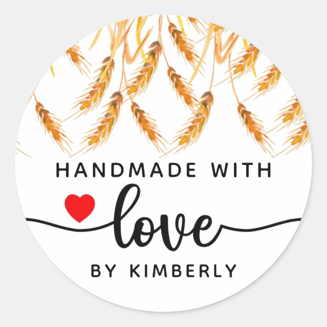 Handgefertigte Weizen mit Liebe Runder Aufkleber (Vorderseite)