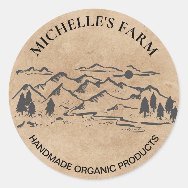 Handgefertigter Bauernhof Rustikaler Vintager Pine Runder Aufkleber (Vorderseite)