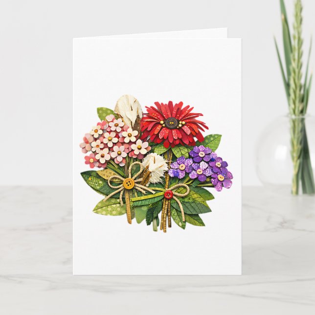 Handgefertigter Blumenstrauß in Mischtechnik Karte (Vorderseite)