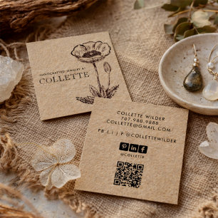 Handgefertigter Kraft-Blumen-Schmuck Designer Quad Quadratische Visitenkarte
