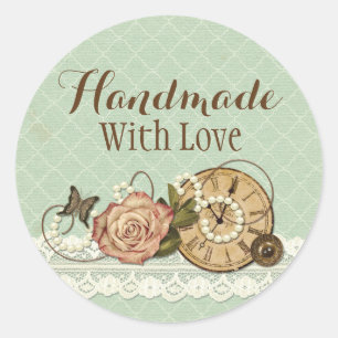 Handgefertigter Shabby Chic Rustikaler Schmuck mit Runder Aufkleber
