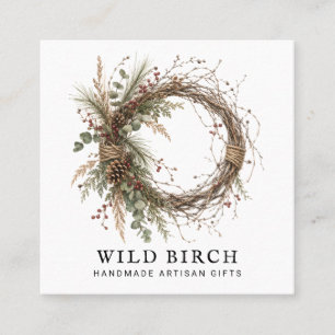 Handgefertigtes botanisches Kranz-Logo Quadratische Visitenkarte