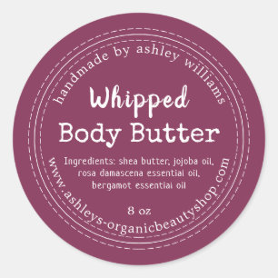 Handgefertigtes Körperbutter Lila Bio-Glas Label Runder Aufkleber