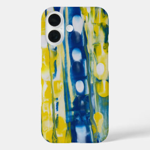 handgefertigtes Kunstwerk/Blau und Gelb iPhone 16 Hülle