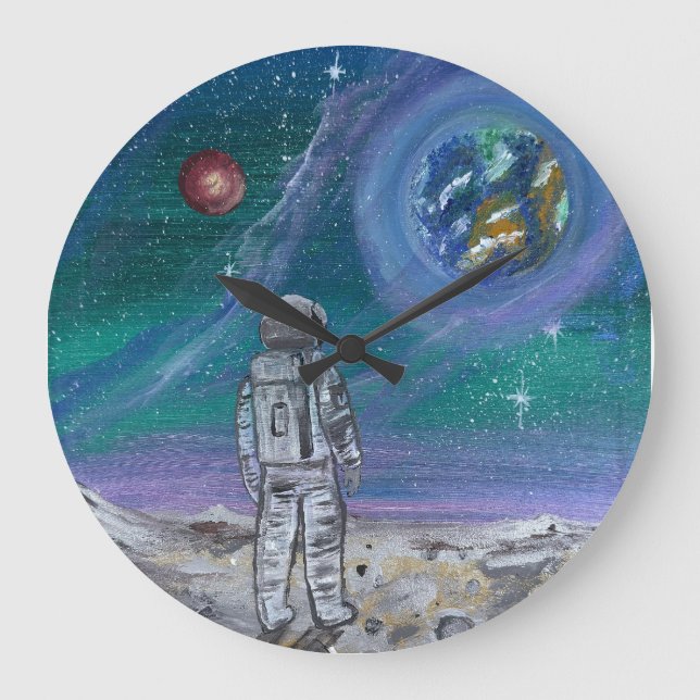 Handgefertigtes Kunstwerk - Erdansicht  Große Wanduhr (Vorderseite)