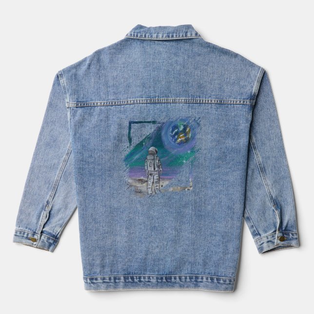 Handgefertigtes Kunstwerk - Erdansicht  Jeansjacke (Rückseite)