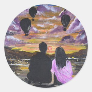 Handgefertigtes Kunstwerk – Gemeinsamer Sonnenunte Runder Aufkleber
