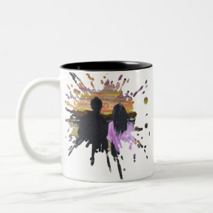Handgefertigtes Kunstwerk – Gemeinsamer Sonnenunte Zweifarbige Tasse