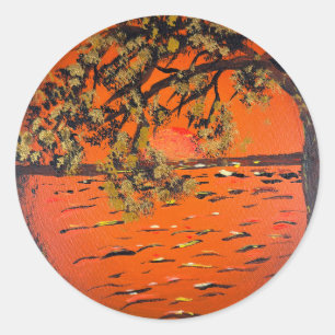 Handgefertigtes Kunstwerk - Goldener Sonnenunterga Runder Aufkleber