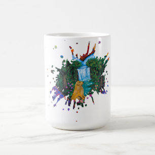 Handgefertigtes Kunstwerk – Hund am Wasserfall Kaffeetasse