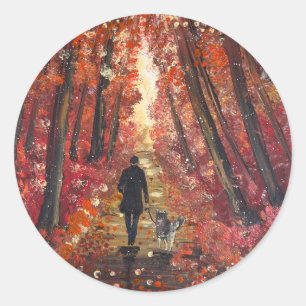 Handgefertigtes Kunstwerk - Orangenwald Runder Aufkleber
