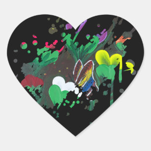 Handgefertigtes Kunstwerk - Schmetterlingsblüte Herz-Aufkleber