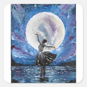 Handgefertigtes Kunstwerk - Tanz mit dem Mond Quadratischer Aufkleber