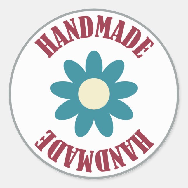 Handgemacht mit einer Blume Runder Aufkleber (Vorderseite)