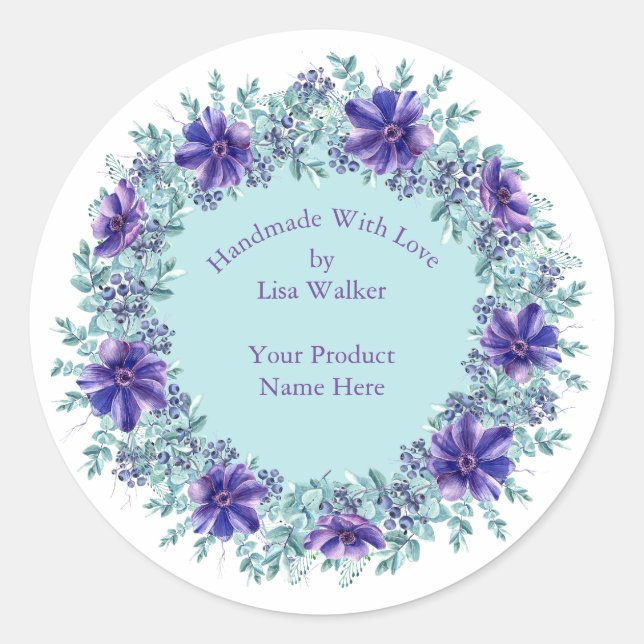 Handgemachte Artikelbezeichnungen Rustikale Lila K Runder Aufkleber (Vorderseite)