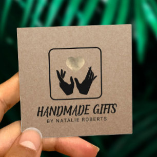 Handgemachte Geschenkhandschuhe und Herzschlappen Quadratische Visitenkarte