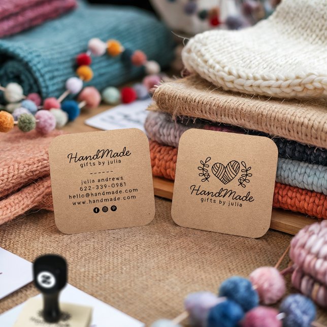 Handgemachte Handarbeit moderne braune Kraftpapier Telefonnummerkarte (Handmade crafts modern brown kraft paper rustic)