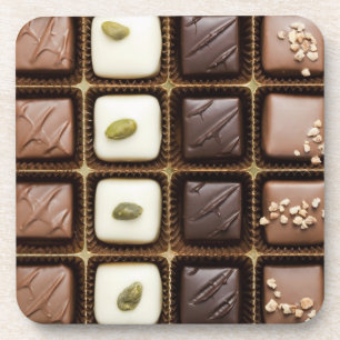 Handgemachte Luxusschokolade in einem Kasten Getränkeuntersetzer