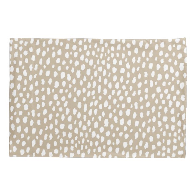 Handgemachte Polka-Punktpinsel (weiß/braun) Kissenbezug (Rückseite)