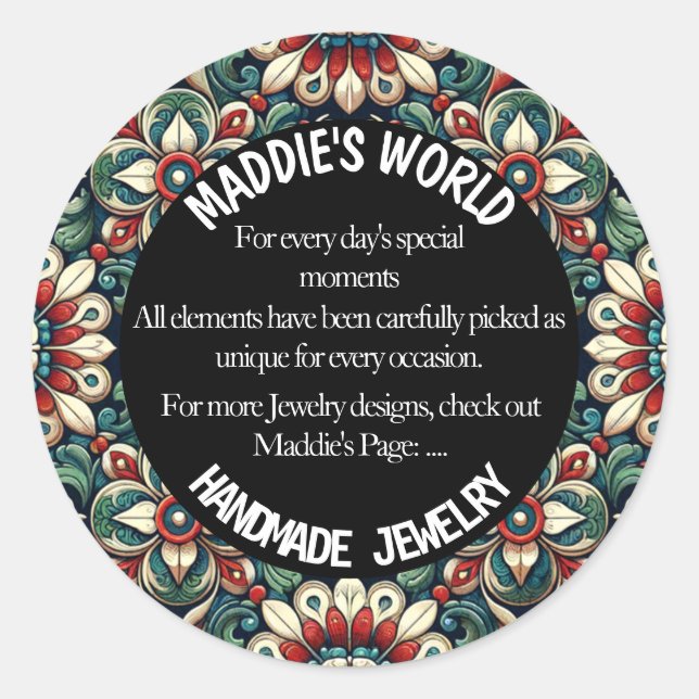 Handgemachte Schmuck Runder Aufkleber (Vorderseite)