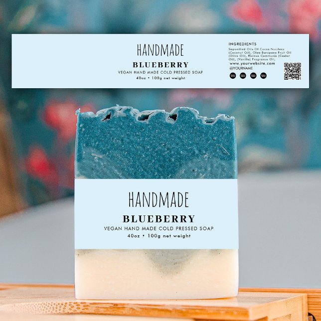 Handgemachte Seifen-Bauchtasche Blau Produktlabel- Einladungsbanderole (Handmade Soap Belly Band Blue Product Label Wrap)