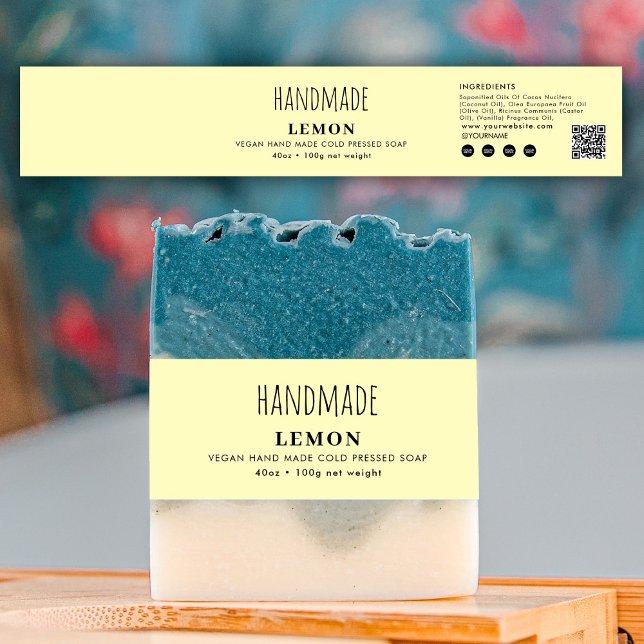 Handgemachte Seifen-Bauchtasche Gelb Produktetiket Einladungsbanderole (Handmade Soap Belly Band Yellow Product Label Wrap)