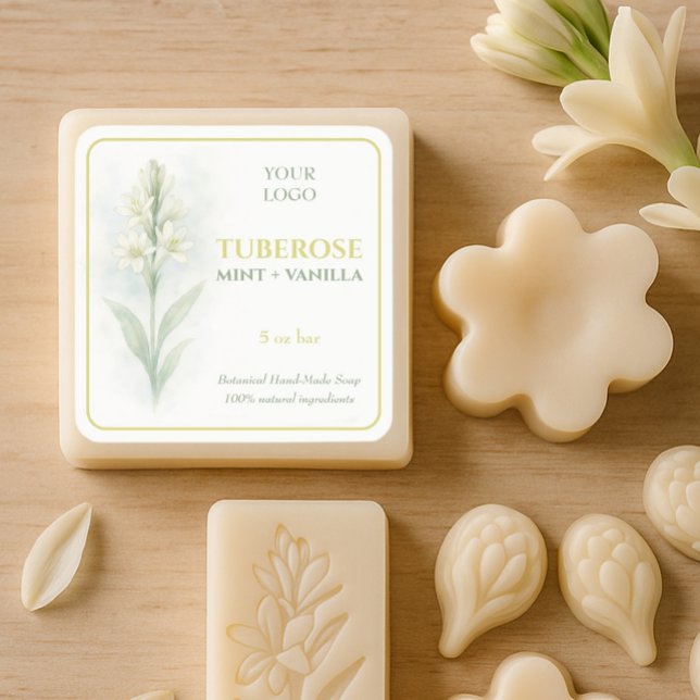 Handgemachte Seifenbeschriftung für Tuberose & Van Quadratischer Aufkleber (Von Creator hochgeladen)