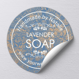 Handgemachte Seifenherstellung Vintage Blau Floral Runder Aufkleber