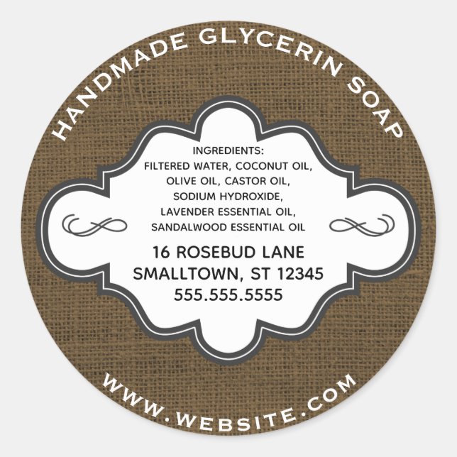 Handgemachte Seifenkennzeichnung Rustikale Landbed Runder Aufkleber (Vorderseite)