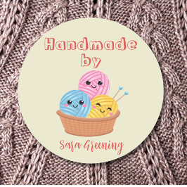 Handgemachte Strickmarke, Pflegeetikett, Made by m Runder Aufkleber