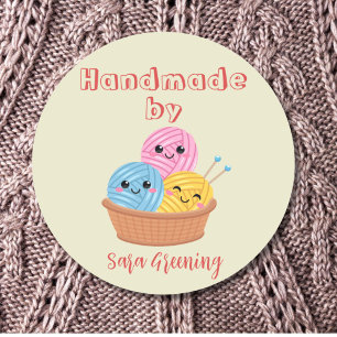 Handgemachte Strickmarke, Pflegeetikett, Made by m Runder Aufkleber