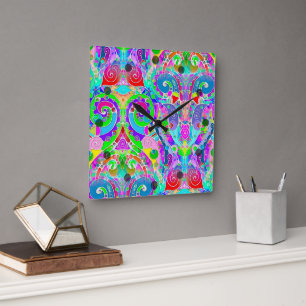 Handgemachte und digital gestrichene Muster Art 22 Quadratische Wanduhr