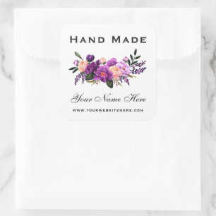 Handgemachte Wasserfarbe Lila Violette Blüte Klein Quadratischer Aufkleber