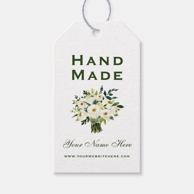 Handgemachte Wasserfarben Grüne Blumenmarken Geschenkanhänger (Vorderseite)